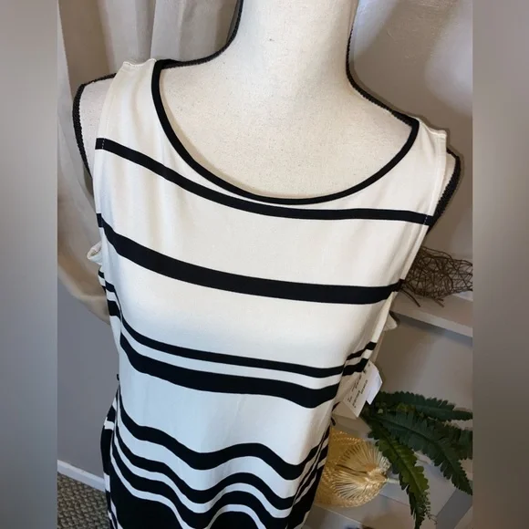 NWT 16 Liz Claiborne Black White Stripes Back Zip Belt Loops Sleeveless Dress - Picture 4 of 16